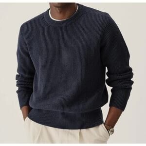 Buck Mason Mens Medium Seafarer Cotton Rib Crew Tidal Indigo Cotton Pullover